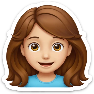 EMOJI COMO IPHONE IOS SOLO CARA NIÑA 3 AÑOS PELO LARGO, ONFULADO, MARRON, Y OJOS MARRONES. SONRIENDO, SIN CUELLO Y FONDO TRANSPARENTE sticker
