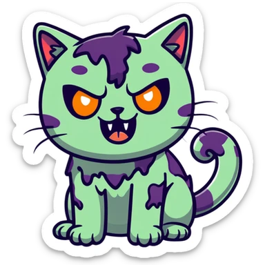 cat zombie emoji, glowing eyes, drooling, playful expression sticker