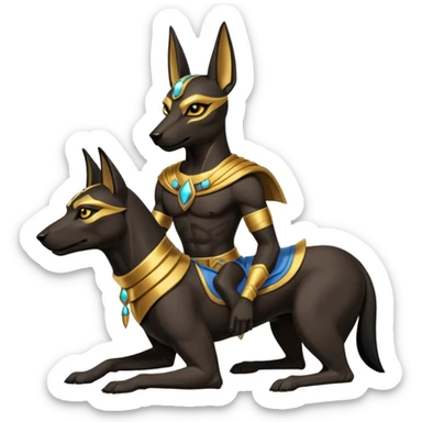 Ancient style saddled superhero avenger four-legged casually adorned black skinned anubis canine casually posed  sticker