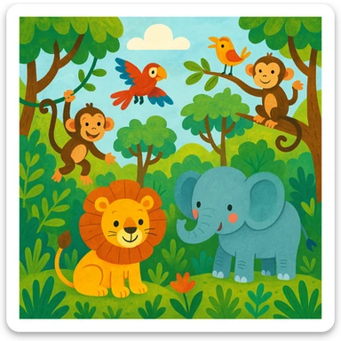 digital illustration of jungle safari in the style of children's illustration   sticker