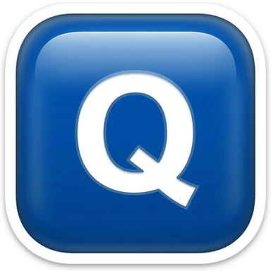"3D premium,3D rounded-square icon in strong bleu with a beveled edge, bold serif white letter 'Q'centered, strong specular highlights, inner glow, 1024x1024, png" sticker