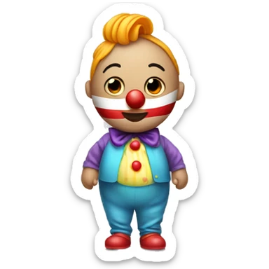 a pregnant man in clown make up with belly sticker