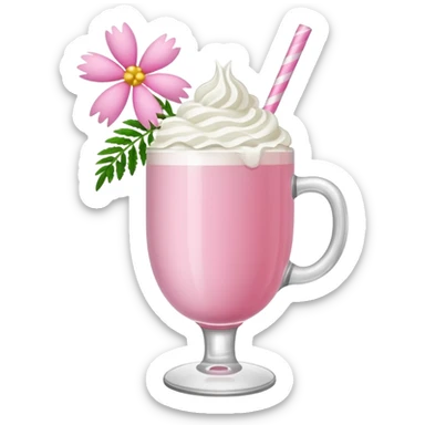 Pink Mimosa drink with flower  and whipped cream sticker