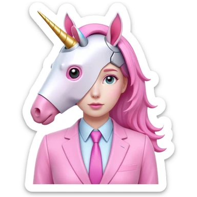 office worker 3d robotic unicorn in all pink suit sticker