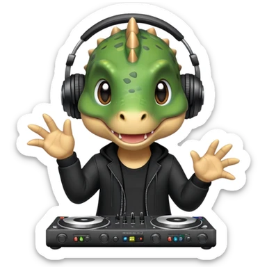 Dinosaurio muy tierno músico DJ con ropa negra sticker