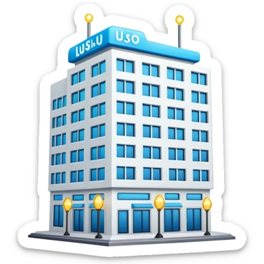 me podrías hacer un edificio con una llave que tengas las iniciales IN, que se vea con luces el edificio sticker