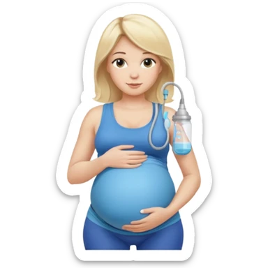 Woman blonde hair tank top blue leggings pregnant belly holding a pump  sticker