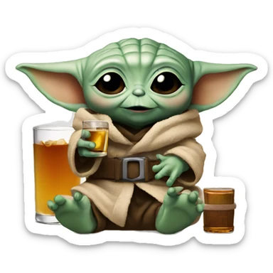 Baby Yoda with whiskey  sticker