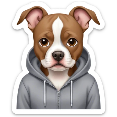 American Pit Bull Terrier mixed with a boston terrier, in a medium grey hoodie sticker