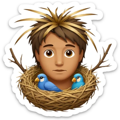 Man who has a Birds Nest for hair sticker
