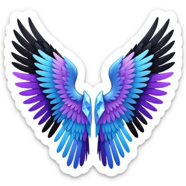crystal angel wings, black feathers at the tips, hints of purple and blue, emoji style sticker