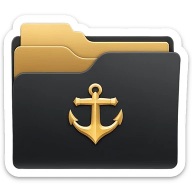 A minimal emoji-style icon of a matte black folder, slightly open, with a simple white or gold finance logo on the front symbolizing growth, stability, and money management, clean lines, subtle shading, and a professional, organized vibe. sticker