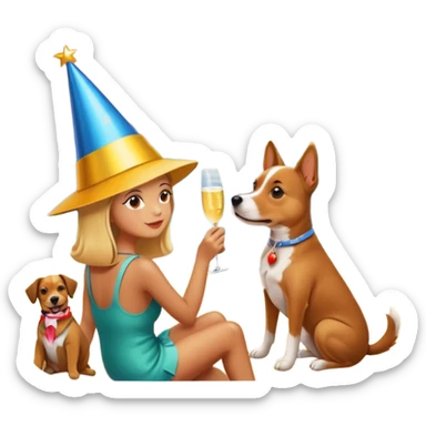 celebration birthday with a dog and watching sunset with many peoples sticker