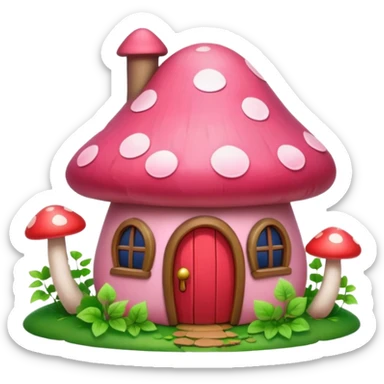 Pink little mushroom house covered in vines sticker