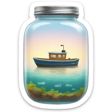 a boat floating in a jam jar sticker