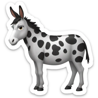 Black and white spotted donkey wearing a coat sticker