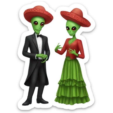 Two aliens dressed in flamenco attire. sticker