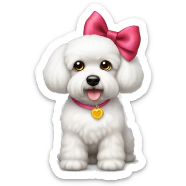 White Bichon frise dog with bows on ears sticker