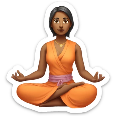 an  Indian woman, sleeveless pastel shirt
 yogi with a peaceful and meditative expression. The character should be wearing an orange robe, symbolizing traditional yogic attire. The yogi can be sitting in a lotus position sticker