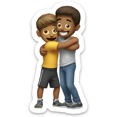 tall boy hugging his short friend sticker
