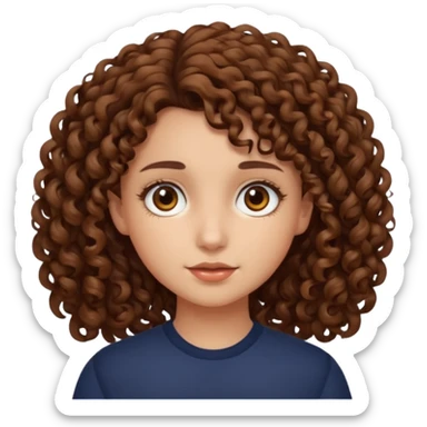 Make a a girl with curly brown hair and brown eyes sticker