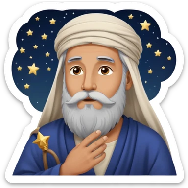 Middle Eastern sage with long beard stroking his beard while gazing up at stars in night sky sticker