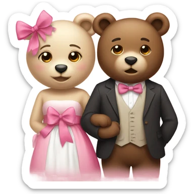 art two bears couple 1 with pink bow sticker