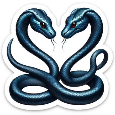 Two black sparkling snakes making a heart sticker