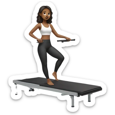 Girl on a Pilates reformer machine, wearing leggings and a top






 sticker