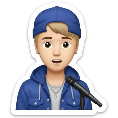 Justin Bieber, around 16, casual clothes, singing into mic sticker