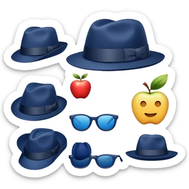 A fedora emoji in the style of Apple emojis, with a sleek and modern look, navy blue color. sticker