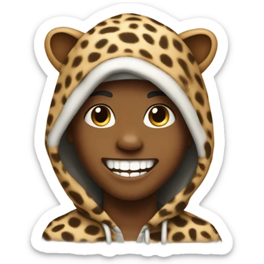 smiling boy in hoodie meme with cheetah print teeth sticker