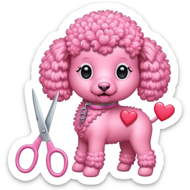 poodle color rosada con corazoces y tijera sticker