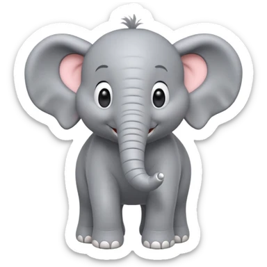 A cute, friendly 3D animated elephant character with a big smile on its face, playful expression, soft fluffy texture, bright and cheerful lighting, Pixar movie art style sticker