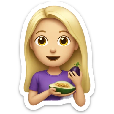 Blonde girl eating eggplant sticker