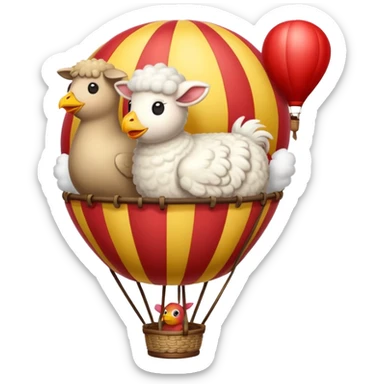 Sheep rooster, duck in hot air balloon  sticker