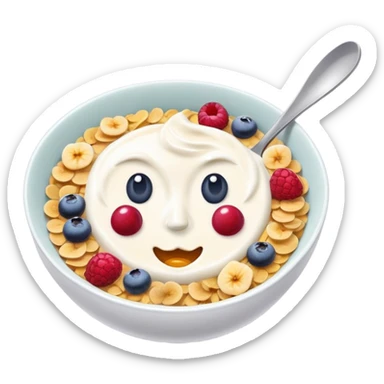 Breakfast bowl with a face on it and arms and legs ready for gym sticker