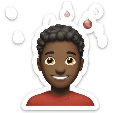 smiling boy by bare tree saying merry Christmas  sticker