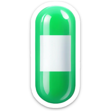 single medicine capsule, top half green, bottom half white sticker