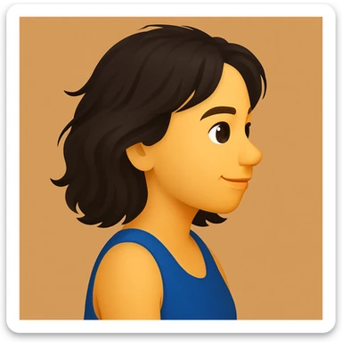 turn the second man in emoji style of the 1st image, match the facial features and match dressing style of the 2nd image, she is wearing blue tank top lose, side pose sticker