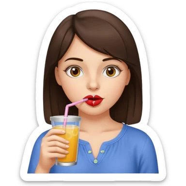 Brunette girl sipping a drink with the straw to her mouth  sticker