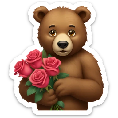 bear holding roses sticker