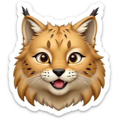 Cinematic-realistic cute-Lynx-Portrait-Emoji – Head tilted dramatically with an exaggeratedly amused expression, featuring a thick, tufted golden-brown coat with striking black ear tufts, wide, expressive amber eyes filled with playful disbelief. zoomed out to show shoulders sticker