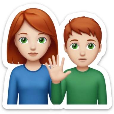 red head girl with brunette boy couple blue/green eyes sticker