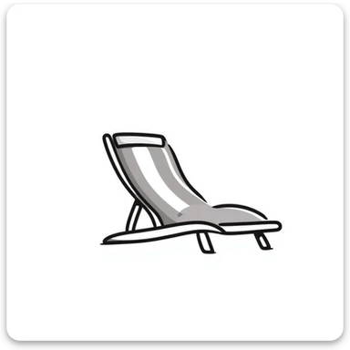 A beach lounge chair/deck chair in pastel colors (dd9fb0, ffc6d3, a3bfc9, c4bee2, f1b091), hand-drawn doodle style sticker