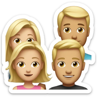 blonde haired mom, blac-aired dad, 2 kids sticker