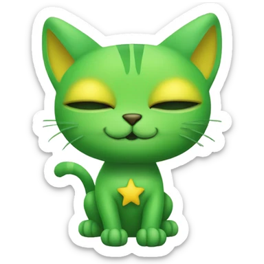 A Green Alien Cat with green and yellow antennae at the tips with a yellow star in the torso sticker