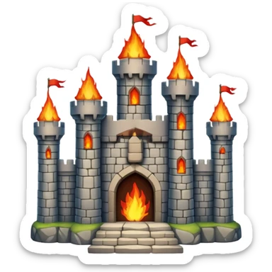 a castle from the game ''heckfire'' burning and the castle has the name NATE below it sticker