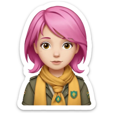 scout girl with pink hair and not the uniform only scarf and normal clothing sticker
