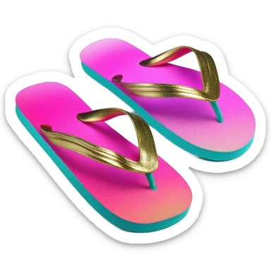Realistic turquoise and hot pink ombre flip flops with metallic gold accents. sticker